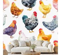 Watercolor Rooster Hen Wall Mural Pastoral Animal Chicken Peel and Stick Photo Wallpaper 150x100 cm Cute Chicken Non-Woven Wall Stickers for Bedroom Living Room Poster Decoration vd114u