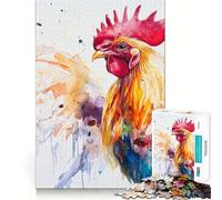Watercolor Rooster Jigsaw Puzzles 1000 Mental Focus Game Precision Cut Smooth Edges Meaningful Connection Building Game (50x75cm)