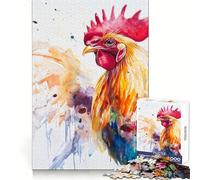 Watercolor Rooster Jigsaw Puzzles 1000 Piece for Teenagers Focus Training Happy Idle Time Tight Join Lovely Gift (50x75cm)