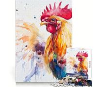 Watercolor Rooster Jigsaw Puzzles 1000 Piece for Teenagers Focus Training Happy Idle Time Tight Join Lovely Gift (38x26cm)