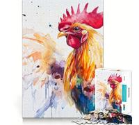 Watercolor Rooster Jigsaws for Adults1000 Pieces Brain Memory Game Fine Cut Premium Finishing Engaging Way to Pass Free Hours (38x52cm)