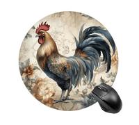 Watercolor Rooster Mouse Pad Round Laptop Mouse Mat Cute Computer Mousepad Keyboard Pad Non-Slip Desk Pads for Gaming Office Work Home