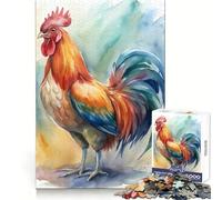 Watercolor Rooster Portrait 1000 Piece Jigsaw Puzzles for Adults Jigsaw Critical Think Mindful Escape Firm Fit Ideal Xmas Gift (38x52cm)