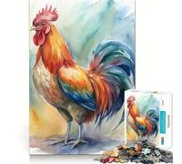 Watercolor Rooster Portrait Jigsaw Puzzle 1000 Pieces Cognitive Fun Play High Precision Die Cut Unique Gift for Stress Relief (38x26cm)