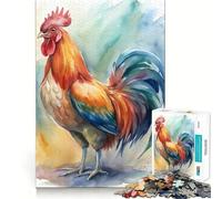 Watercolor Rooster Portrait Jigsaw Puzzle 1000 Pieces Cognitive Fun Play High Precision Die Cut Unique Gift for Stress Relief (38x52cm)