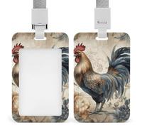 Watercolor Rooster Retractable ID Badge Holder with Lanyard - Vertical Badge Reel,Keychain Clip,Name Tag Id Card Holder Protector for Nurse Officer Teacher Security Staff Women Men