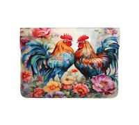 Watercolor Roosters Laptop Sleeve 13 Inch PU Leather Case Protective Vintage Chick Laptop Bag Water Resistant Computer Case Tablet Carrying Bag for Women Men