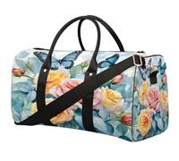 Watercolor Rose Butterfly Sports Tote Gym Bag for Men & Women, Water Resistant Foldable Travel Duffel Bag, Lightweight Carry-On Weekender Overnight Bag for Workout Hospital