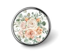 Watercolor Rose Floral Light Green Eucalyptus Round Brooch for Men Women Fashion Badge Collar Pin Dress Jacket Backpack Accessories