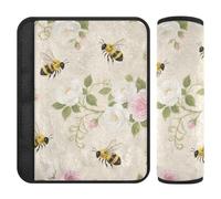 Watercolor Rose Flower Bees Pink Cream car seat Strap Covers,Protects Your Neck and Shoulders,Padded seat Belt Cover for Sedan Auto Bag Protector para cinturón de carro 2 pcs