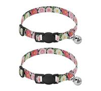 Watercolor Roses Black Kitten Bell Collar 2 Pack Pet Collar Adjustable Length 10.6" to 17.1"
