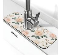 Watercolor Roses Pastel Pink and Cream Faucet Mat | Splash Guard Drip Catching Absorbent Quick-Dry Kitchen Sink Mat