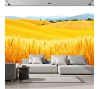 Watercolor Rural Wheat Field 3D Panoramic Custom Wallpaper Mural, Nature Illustration Photo Wallpaper Yellow Blue Wallpapers Mural Poster Decoration For Bedroom Living Room Corridor, 450X315Cm