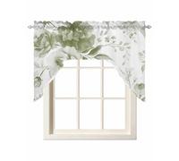 Watercolor Sage Green Floral Swag Valances for Kitchen Window, Abstract Botanical Printed Swag Curtains Drapes for Bedroom Bathroom Over Sink Rod Pocket Window Treatment Decor Valances, 56x36 Inch
