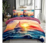 Watercolor Sailboat Duvet Cover Set Rose Duvet Cover Reversible, King Size Bedding Set Bedspread Cover for Kids Boys Girls With 1 Pillow Case, Quilt Cover 220x240 cm