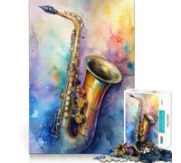 Watercolor Saxophone Art 1000 Piece Teenager Puzzles Brain Boosting Play Tight Interlock No Gaps Relaxing Indoor Group Activity (38x52cm)