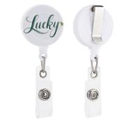 Watercolor Script Word Lucky in Soft Emerald Green Retractable Badge Holder Reel Clip ID Card Holder for Doctor Nurse Student Office Worker