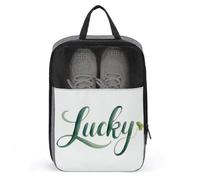 Watercolor Script Word Lucky in Soft Emerald Green Shoe Bag for Travel Daily Use Anti-dust Storage Carrier Golf Shoe Pouch