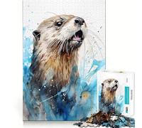 Watercolor Sea Otter Jigsaw 1000 Pieces Memory Skill Fun Smooth Edge Perfect Interlock Fun-filled Way to Fill Empty Hours (50x75cm)