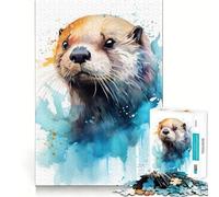 Watercolor Sea Otter Jigsaw Puzzle 1000 Piece Creative Skill Toy Clean Cut Sturdy Components Travel-friendly Brain Game Gift (38x26cm)