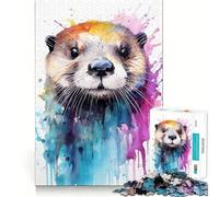 Watercolor Sea Otter Jigsaw Puzzle 1000 Pieces Mental Focus Game Precision Cut Smooth Edges Absorbing Activity for Quiet Nights (50x75cm)