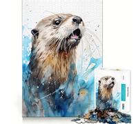 Watercolor Sea Otter Jigsaw Puzzle 1000 Think Boost Game Tight Lock No Loose Pieces Interactive Brain Challenge for Home (38x26cm)