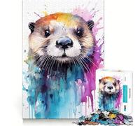 Watercolor Sea Otter Jigsaw Puzzles for Adults 1000 Mind Boost Game Uniform Size Precise Pieces Travel-friendly Brain Game Gift (38x26cm)