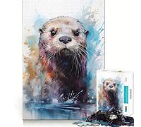 Watercolor Sea Otter Jigsaw Puzzles for Adults 1000 Mind Boost Game Uniform Size Precise Pieces Travel-friendly Brain Game Gift (38x52cm)