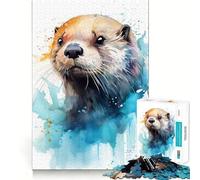 Watercolor Sea Otter Jigsaw Puzzles1000 Pieces Recall Skill Fun Professional Grade Cutting Thoughtful Gift for Mind Activity (50x75cm)