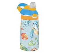 Watercolor Sea Turtle Creature Blue Water Bottle Kids 16 Oz Tritan Reusable Plastic Water Bottle with Straw Lid 16 Oz Portable Travel Cups for Kids Leak Proof, Carry Loop
