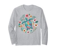 Watercolor Sea Turtle Floral Ocean Lover Aquatic Hawaiian Long Sleeve T-Shirt