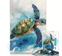 Watercolor Sea Turtle Jigsaw 1000 Pieces for Teenagers Memory Train Fun Clean Seamless Connection Relaxing Indoor Group Activity (38x52cm)