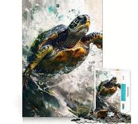 Watercolor Sea Turtle Jigsaw Puzzle 1000 Mental Recall Game High Accuracy Cutting Craft Interactive Brain Challenge for Home (38x26cm)