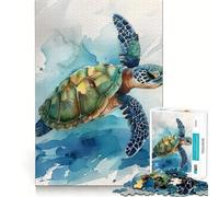 Watercolor Sea Turtle Jigsaw Puzzle 1000 Pieces Focus Building Toy Firm Fit Secure Assembly Holiday Indoor Entertainment Toy (38x26cm)