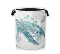 Watercolor Sea Turtle Laundry Hamper, Round Waterproof Storage Basket with Handle, Large Canvas Collapsible Chest for Home/Dorm/Office/Closet/Shelf/Gift Baskets 66L