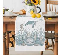Watercolor Sea Turtle Seahorse Starfish Table Runner 70 Inches Long,Table Runners Kitchen Dining Tables Decoration Underwater Coral Fish Tables Runner for Home Party Wedding Dresser Scarf