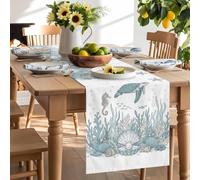 Watercolor Sea Turtle Seahorse Starfish Table Runner 90 Inches Long,Table Runners Kitchen Dining Tables Decoration Underwater Coral Fish Tables Runner for Home Party Wedding Dresser Scarf