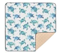 Watercolor Sea Turtle White Prints Baby Play Mat for Floor, 50x50 inch Playpen Mat,Thicken Soft Non-Slip Tummy Time Mat for Toddlers and Infants
