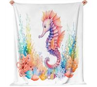 Watercolor Seahorse Coral Blanket for Boys Girls Kids, Song for Sofa Bedding Living Room Colorful Warm Colors Blanket for Baby Shower 220 x 260 cm