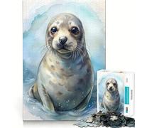 Watercolor Seal Portrait Jigsaw Puzzles 1000 Mental Focus Game No Gap Tight Fitting Design Interactive Brain Challenge for Home (38x52cm)