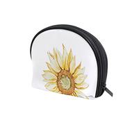 Watercolor Seamless Yellow Sunflowers with Green Leaves on White Women's Shell Shape Cosmetic Makeup Bag, With Zipper Travel Toiletry Bag, Colorful Storage Bag for Lady Girl 8 x 2.5 x 5.5 inch