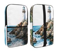 Watercolor Seascape and Old Lighthouse Pattern Pickleball Bag, Pickle Ball Paddle Bag with Adjustable Shoulder Strap for Women and Men