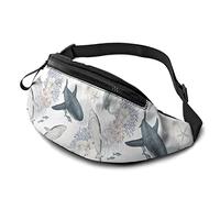 Watercolor Shark Flowers Casual Fanny Waist Pack Bag Adjustable Lightweight Sport Belt Waist Bag for Sports Running Hiking Biking Walking