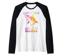 Watercolor Shark Sea Ocean Fish Just a girl who loves sharks Raglan Baseball Tee