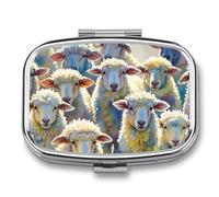 Watercolor Sheep Pill Case Travel Portable Pocket Pill Box 2 Compartment Medicine Case Large Capacity Daily Pill Case Vitamin Organizer Medicine Organizer Small Pill Box