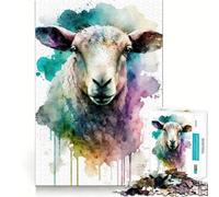 Watercolor Sheep Portrait Jigsaw Puzzle 1000 Pieces Focus Building Toy Firm Fit Secure Assembly Holiday Indoor Entertainment Toy (38x52cm)