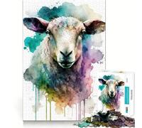 Watercolor Sheep Portrait Jigsaw Puzzle1000 Pieces Mind Train Fun Clean Cut Sturdy Components Captivating Leisure for Cozy Indoors (50x75cm)