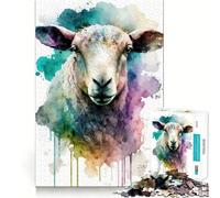 Watercolor Sheep Portrait Jigsaw Puzzles 1000 Recall Fun Play Burr Free Clean Cut Pieces Portable Travel Friendly Fun Game (38x26cm)