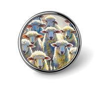 Watercolor Sheeps Round Badge Personalized Metal Lapel Pin Badges Fit Clothing Bags Hat Humorous Printed Brooch Badge Party Decorations Accessories for Men Women