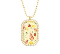 Watercolor Shrimp And Kimchi Brilliant White Diamond Necklaces Jewelry Square Dainty Pendant Necklace Gift for Women